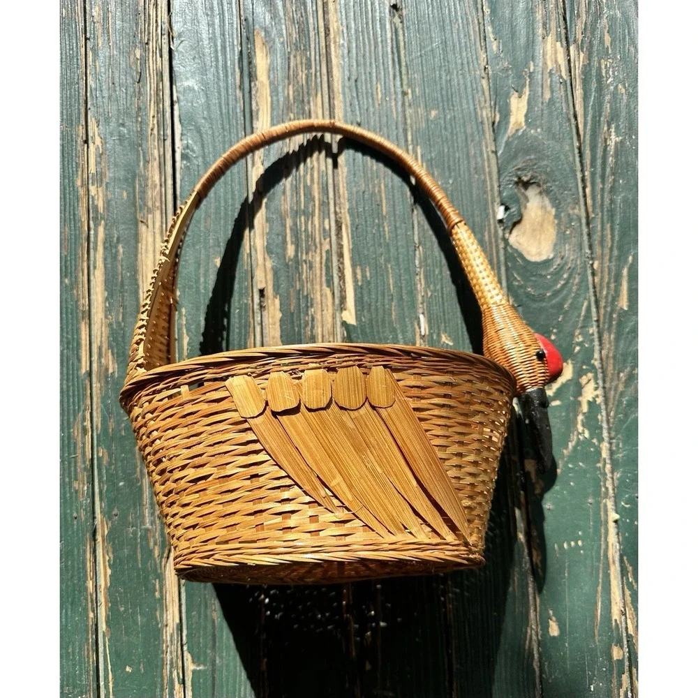 Goose Handled  Wicker Rattan Basket 19